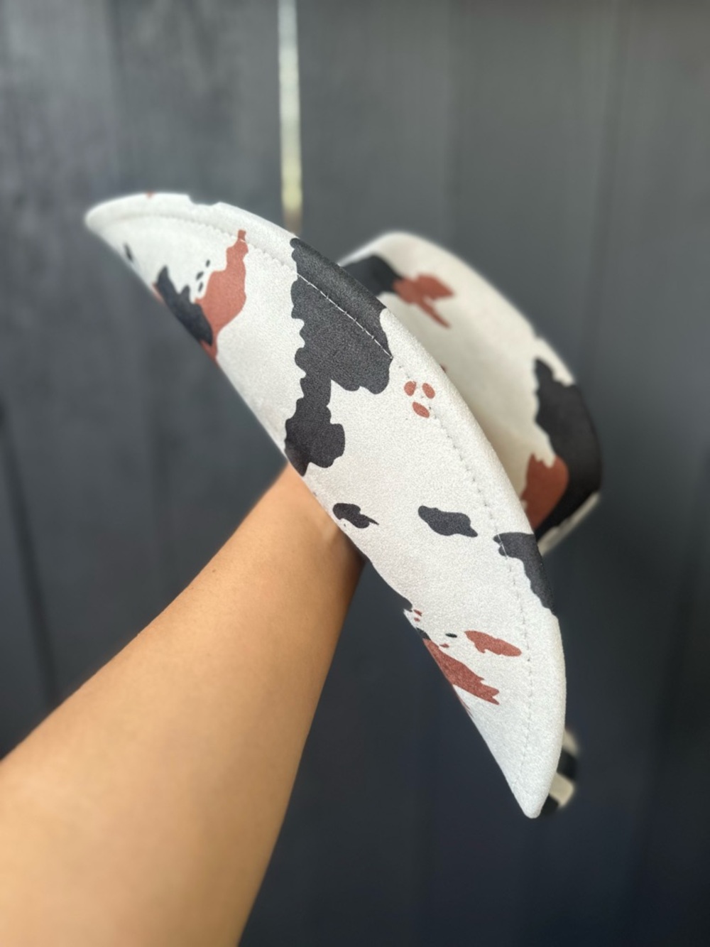 New! π Multi Cow Print Cowboy Hat w/ Bull Head Accent π€ β¨ - Picture 2 of 4